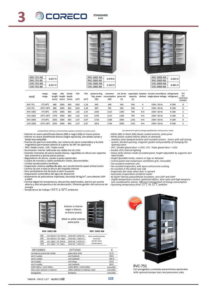 Armario Expositor de Refrigeración 1241 Litros con 3 Puertas de Cristal Color Blanco Gama Supermarket RVC-2003-BB Coreco - Imagen 3