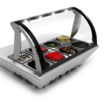 Vitrina Expositora Refrigerada para Tapas 8 Bandejas GN 1/6X65 Cristal Curvo Sobremesa Gama TOPPING BOX 785x675x525h mm TBT Sayl