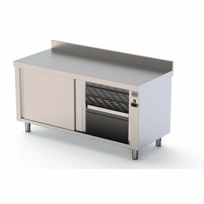 Mesa Caliente Acero Inoxidable Mural Fondo 600 Con Puerta Corredera A 1 Cara 1200x600x850h mm HFTW160120SD - Imagen 1