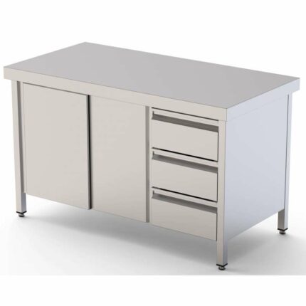Mesa de Trabajo Acero Inoxidable Central Con Cajones a la Derecha 1600x700x850h mm WTC17016DDR