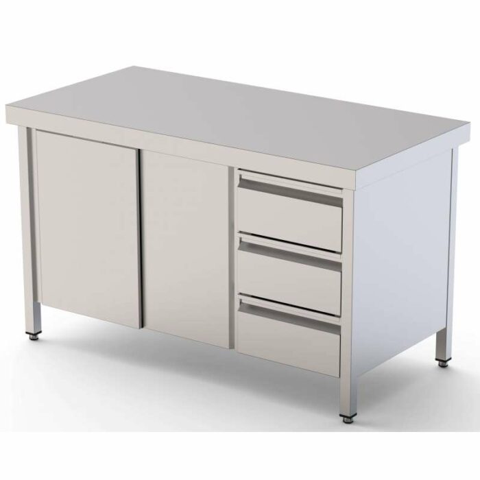 Mesa de Trabajo Acero Inoxidable Central Con Cajones a la Derecha 1600x700x850h mm WTC17016DDR - Imagen 1
