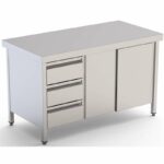 Mesa de Trabajo Acero Inoxidable Central Con Cajones a la Izquierda 1800x700x850h mm WTC17018DDL