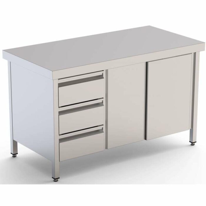 Mesa de Trabajo Acero Inoxidable Central Con Cajones a la Izquierda 1800x700x850h mm WTC17018DDL - Imagen 1
