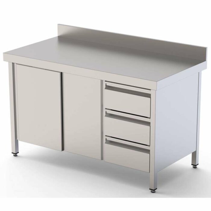 Mesa de Trabajo Acero Inoxidable Mural Con Cajones a la Derecha 1800x700x850h mm WTW17018DDR - Imagen 1