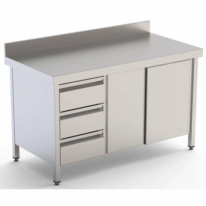 Mesa de Trabajo Acero Inoxidable Mural Con Cajones a la Izquierda 1800x700x850h mm WTW17018DDL - Imagen 1