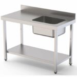 Mesa de Trabajo Acero Inoxidable Mural Con Estante y Con Cubeta a la Derecha 1000x700x850h mm WTW17010RB1
