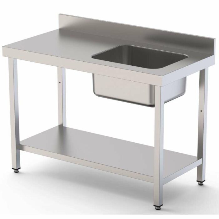 Mesa de Trabajo Acero Inoxidable Mural Con Estante y Con Cubeta a la Derecha 1000x700x850h mm WTW17010RB1 - Imagen 1