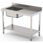 Mesa de Trabajo Acero Inoxidable Mural Con Estante y Con Cubeta a la izquierda 1000x700x850h mm WTW17010LB1