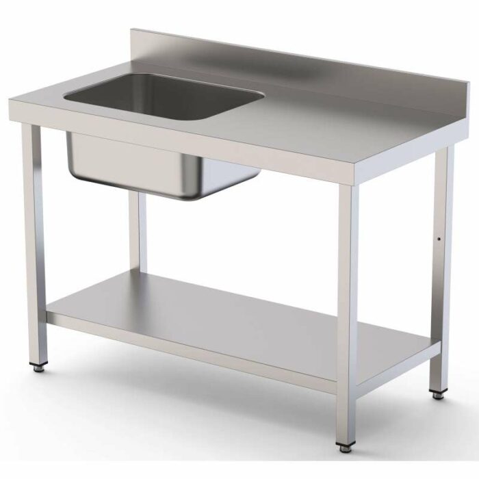 Mesa de Trabajo Acero Inoxidable Mural Con Estante y Con Cubeta a la izquierda 1200x700x850h mm WTW17012LB1 - Imagen 1