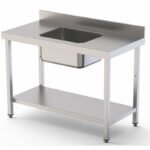 Mesa de Trabajo Acero Inoxidable Mural Con Estante y Con Cubeta Central 1600x700x850h mm WTW17016CB1