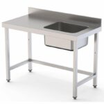 Mesa de Trabajo Acero Inoxidable Mural Sin Estante y Con Cubeta a la Derecha 2600x700x850h mm WTW17026RB0