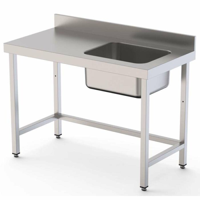 Mesa de Trabajo Acero Inoxidable Mural Sin Estante y Con Cubeta a la Derecha 2600x700x850h mm WTW17026RB0 - Imagen 1