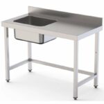 Mesa de Trabajo Acero Inoxidable Mural Sin Estante y Con Cubeta a la izquierda 2400x600x850h mm WTW16024LB0