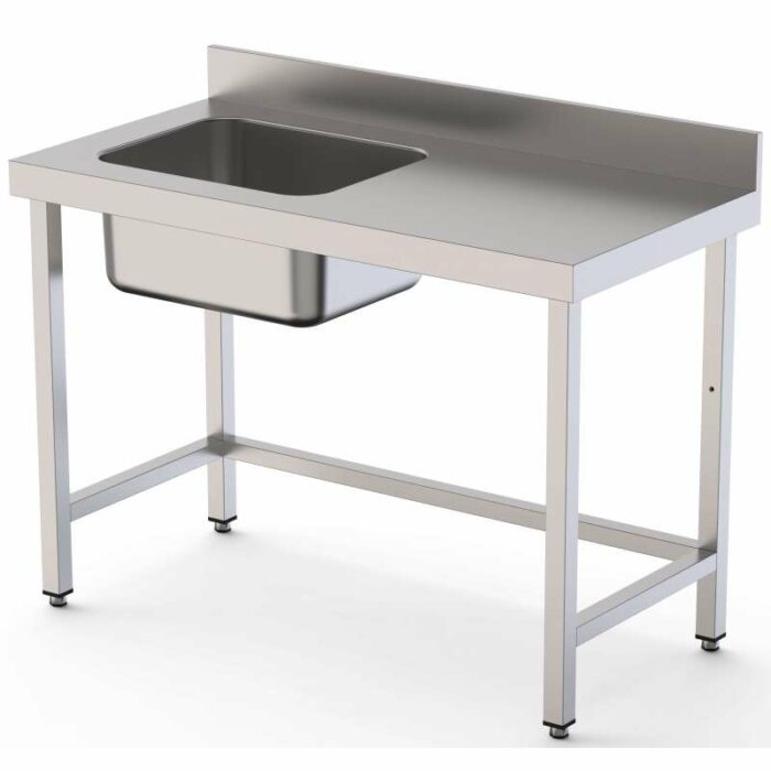 Mesa de Trabajo Acero Inoxidable Mural Sin Estante y Con Cubeta a la izquierda 2400x600x850h mm WTW16024LB0 - Imagen 1