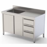 Mesa de Trabajo Acero Mural Con Puertas y Con Cubeta a la Izquierda y Cajones 1800x700x850h mm WTW17018LBSDDR