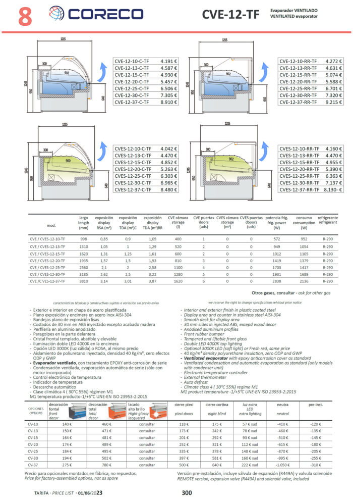 Vitrina Expositora Refrigerada sin Reserva Cristal Recto Evaporador Ventilado SERIE 12 - 3185x1215x1245h mm CVES-12-30-RR-TF CORECO - Imagen 3