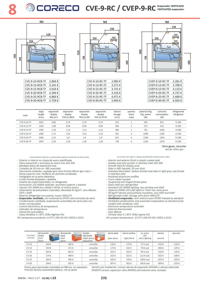 Vitrina Expositora Refrigeradora con Reserva Cristal Recto Evaporador Ventilado SERIE CVE-9-RC - 2465x960x1235h mm CVE-9-25-RC-TF CORECO - Imagen 3
