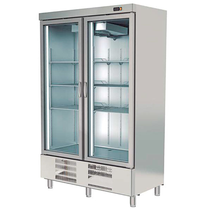 Armario Expositor Refrigerado 2 Puertas de Cristal 9 Estantes GN 2/1 - 1200 Litros Gama SNACK 1350x735x2160h mm ASA2C-140-P Horekus - Imagen 1