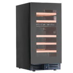 Armario Expositor Refrigerado Doble Temperatura para Vinos 1 Puerta de Cristal 86 Litros 28 Botellas 5 Estantes 380x573x820h mm KCW 37 G2 Horekus