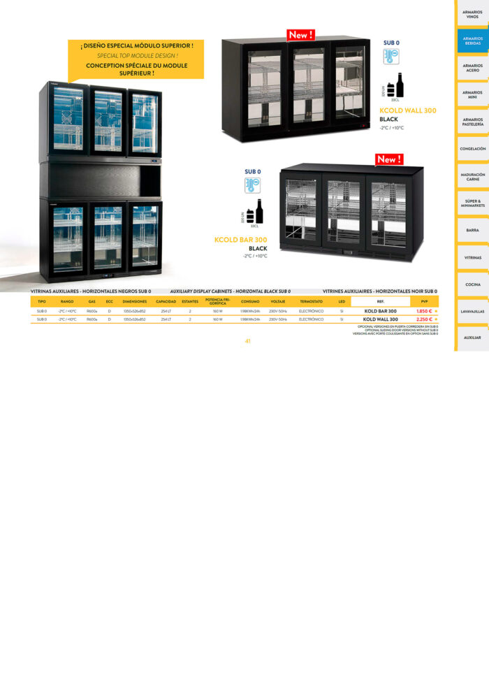 Armario Expositor Refrigerado Horizontal 3 Puertas de Cristal 2 Estantes 254 Litros 1350x526x852h mm KOLD BAR 300 Horekus - Imagen 2