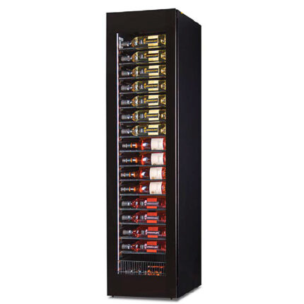Armario Expositor Refrigerado para Vinos 1 Puerta de Cristal 305 Litros 112 Botellas 15 Estantes 450x690x1800h mm KSW 112 1TB Horekus