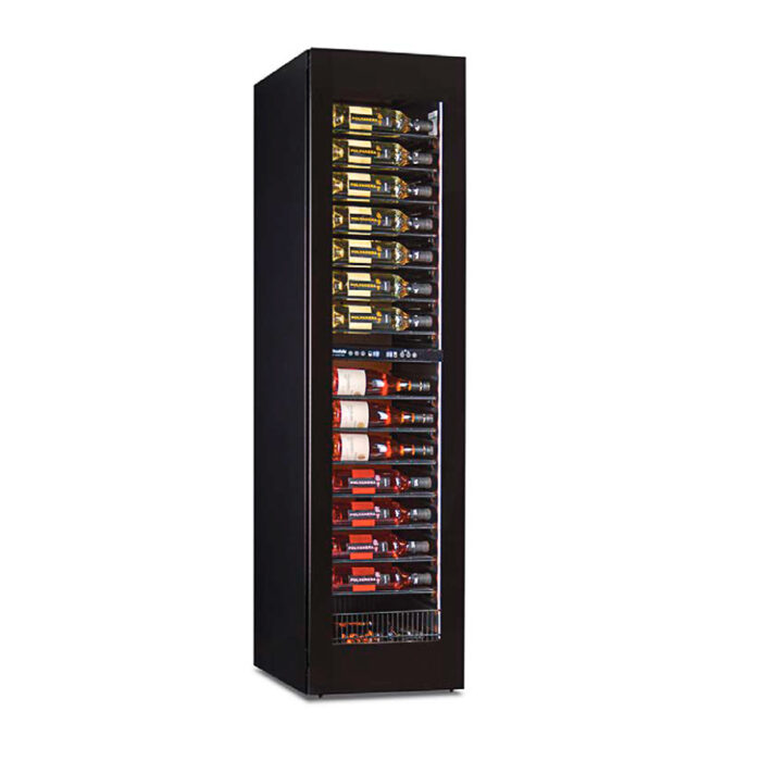 Armario Expositor Refrigerado para Vinos Doble Temperatura 1 Puerta de Cristal 305 Litros 105 Botellas 14 Estantes 450x690x1800h mm KSW 105 2TB Horekus - Imagen 1
