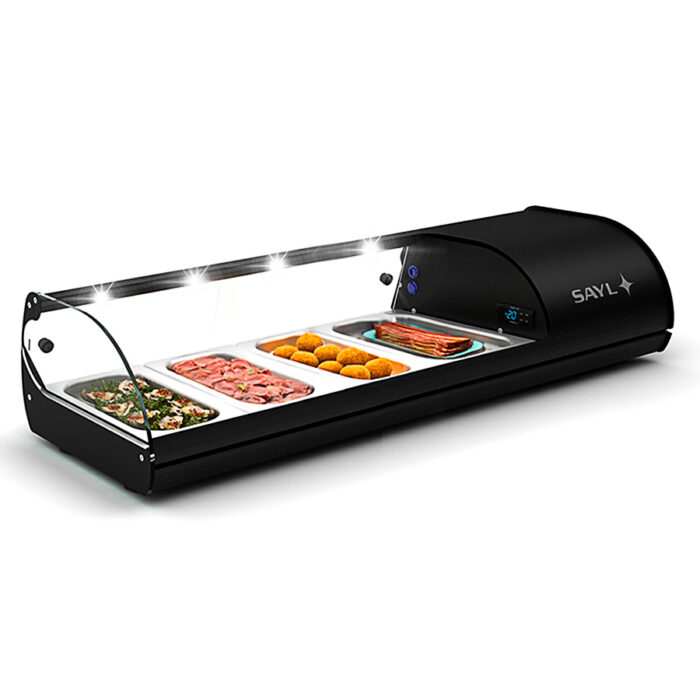 Vitrina Expositora Refrigerada para Tapas 4 Bandejas GN 1/3x40 Cristal Curvo Sobremesa Gama CLLASSIC 1085x395x245h mm V4N Sayl - Imagen 1