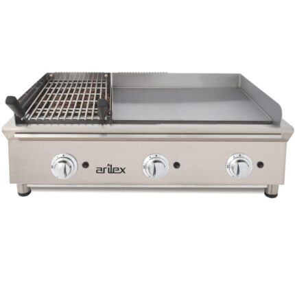 Frytop a Gas Acero Rectificado Placa Lisa + Barbacoa a Gas Piedra Volcánica Sobremesa Gama 600 - 1000x587x364h mm 100FRYGRBN ARILEX