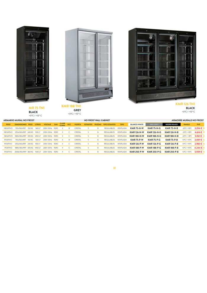 Armario Expositor de Congelación Negro 1 Puerta de Cristal 560 Litros 5 Estantes 750x760x1997h mm KMR 75-N-B Horekus - Imagen 2