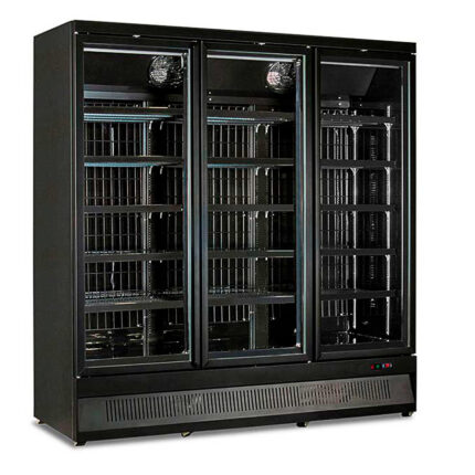Armario Expositor de Congelación Negro 3 Puertas de Cristal 1450 Litros 5 Estantes 1880x760x1997h mm KMR 188-N-B Horekus