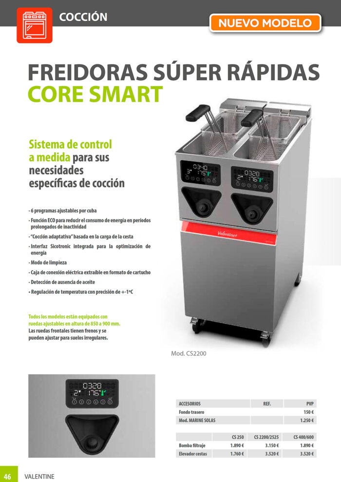 Freidora Super Rápida Eléctrica con Grifo de Vaciado 15/18 Litros 2 Cestas Modular Gama Core 400x600x900h mm CS400T Valentine - Imagen 3