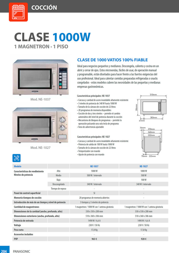 Horno Microondas 50 Hz 22 Litros 1 Magnetrón 510x360x306h mm NE-1037 DIGITAL PANASONIC - Imagen 2