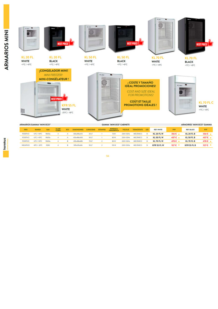 Mini Armario Expositor Refrigerado 1 Puerta de Cristal 20 Litros Lacado en Negro 1 Estante Gama MINI ECO 330x396x472h mm KL 20 FL B Horekus - Imagen 2