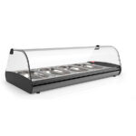 Vitrina Expositora Caliente Baño María para Tapas 4 Bandejas GN 1/3x40 Cristal Curvo Sobremesa 840x395x245h mm C4SA Horekus