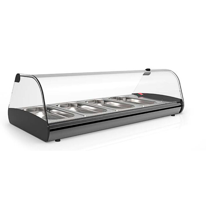 Vitrina Expositora Caliente Baño María para Tapas 4 Bandejas GN 1/3x40 Cristal Curvo Sobremesa 840x395x245h mm C4SA Horekus - Imagen 1