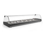 Vitrina Expositora Caliente Baño María para Tapas 6 Bandejas GN 1/3x40 Cristal Curvo Sobremesa 1190x395x245h mm C6SA Horekus