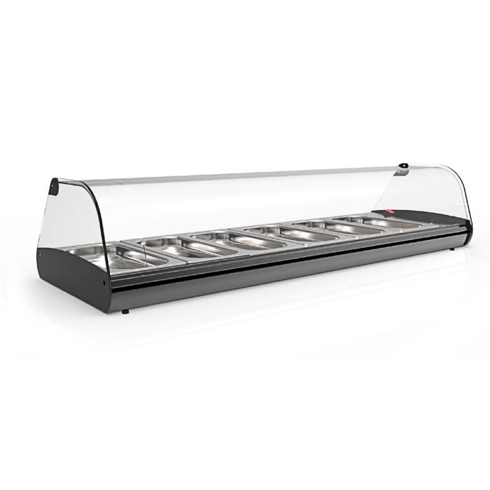 Vitrina Expositora Caliente Baño María para Tapas 6 Bandejas GN 1/3x40 Cristal Curvo Sobremesa 1190x395x245h mm C6SA Horekus - Imagen 1