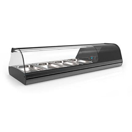 Vitrina Expositora Refrigerada para Tapas 4 Bandejas GN 1/3x40 Cristal Curvo Sobremesa 1085x395x245h mm V4SA Horekus