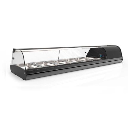 Vitrina Expositora Refrigerada para Tapas 6 Bandejas GN 1/3x40 Cristal Curvo Sobremesa 1438x395x245h mm V6SA Horekus