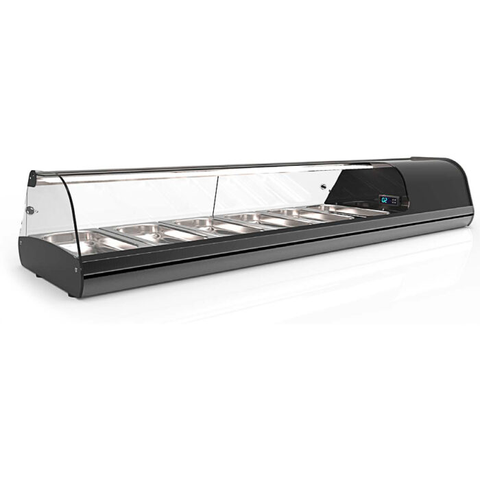 Vitrina Expositora Refrigerada para Tapas 8 Bandejas GN 1/3x40 Cristal Curvo Sobremesa 1788x395x245h mm V8SA Horekus - Imagen 1