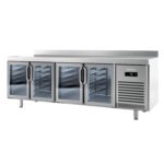 Mesa Refrigerada de Acero Inoxidable 4 Puertas de Cristal 4 Estantes 510 Litros Gama 600 - 2452x600x850h mm BMPP 2500 CR Infrico