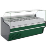 Vitrina Expositora Caliente Calor Seco 3 Cubetas GN 1/1-150 con Reserva Cristal Recto Serie VESPER VE-10 - 1265x1080x1235h mm VE-10-13-HE R Docriluc