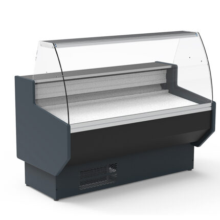 Vitrina Expositora Refrigerada con Reserva para Carnicería y Charcutería Cristal Curvo Evaporador Estático Serie NERIA VED-8-C 1505x800x1235h mm VED-8-15-C Docriluc