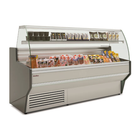 Vitrina Expositora Refrigerada con Reserva para Carnicería y Charcutería Cristal Curvo Evaporador Estático Serie VESPER VE-8-C 1985x800x1235h mm VE-8-20-C Docriluc