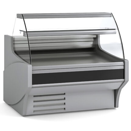Vitrina Expositora Refrigerada con Reserva para Carnicería y Charcutería Cristal Curvo Evaporador Estático Serie VESPER VE-8-C 1025x800x1235h mm VE-8-10-C Docriluc