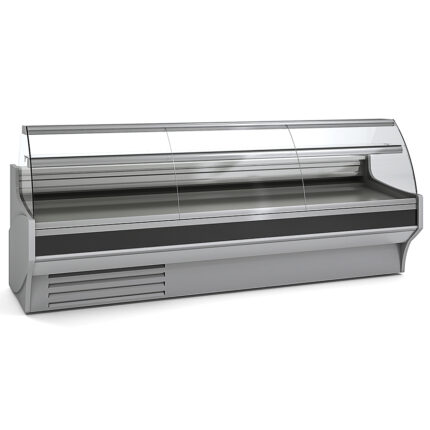 Vitrina Expositora Refrigerada con Reserva para Carnicería y Charcutería Cristal Curvo Evaporador Ventilado Serie VESPER VE-9-C 2945x940x1235h mm VE-9-30-C-TF Docriluc