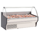 Vitrina Expositora Refrigerada con Reserva para Carnicería y Charcutería Cristal Curvo Evaporador Ventilado Serie VESPER VE-10E-C-TF 1025x1100x1266h mm VE-10E-10-C-TF Docriluc