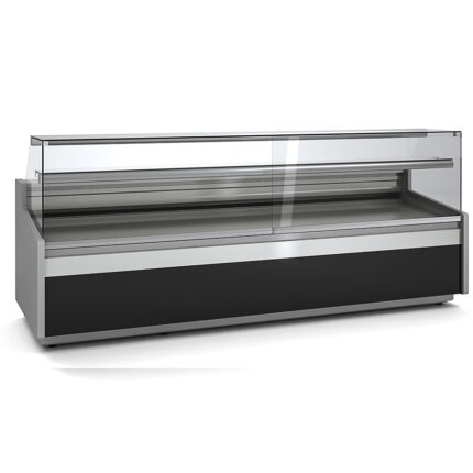 Vitrina Expositora Refrigerada con Reserva para Carnicería y Charcutería Cristal Recto Evaporador Estático Serie JUNIPER VE-9-RC 2945x960x1235h mm VE-9-30-RC Docriluc