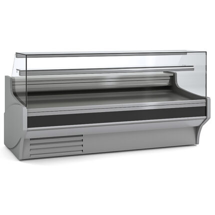 Vitrina Expositora Refrigerada con Reserva para Carnicería y Charcutería Cristal Recto Evaporador Estático Serie VESPER VE-9-RR 2465x940x1235h mm VE-9-25-RR Docriluc