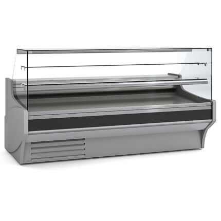 Vitrina Expositora Refrigerada con Reserva para Carnicería y Charcutería Cristal Recto Evaporador Estático Serie VESPER VEP-9-RR 2465x940x1300h mm VEP-9-25-RR Docriluc
